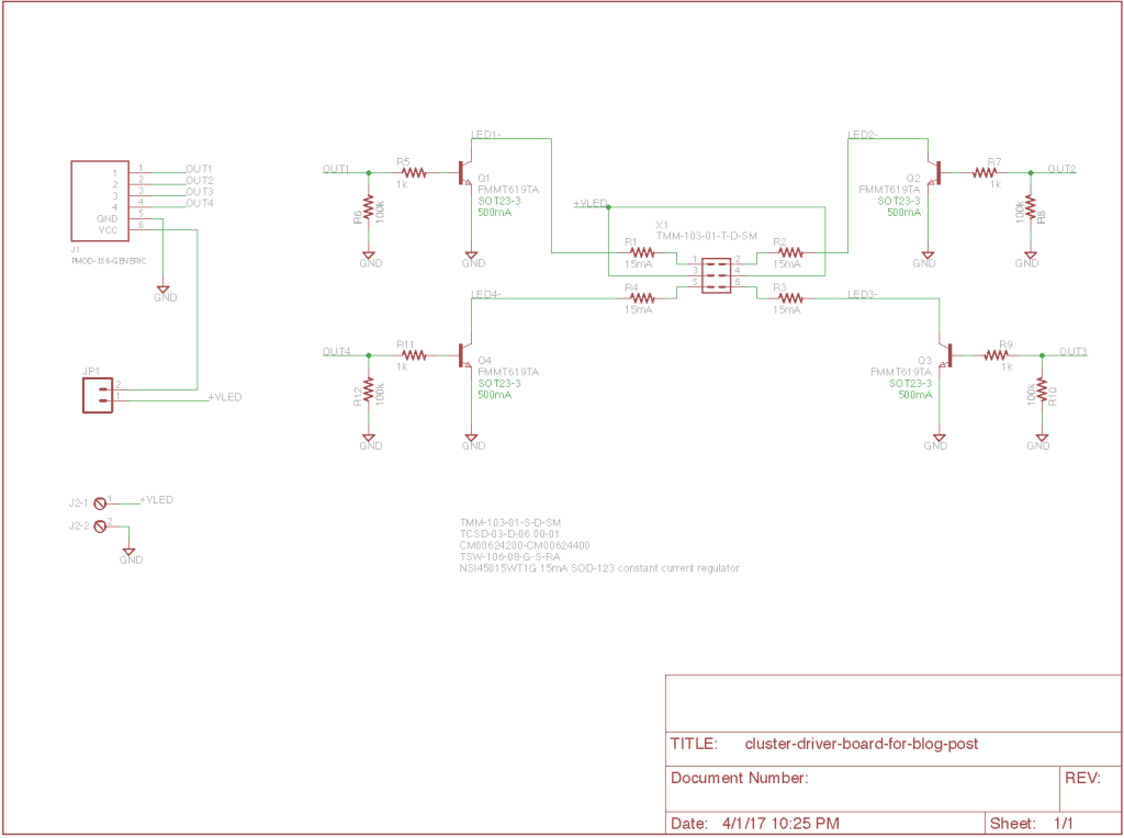 Cluster pilot light driver board schematic.