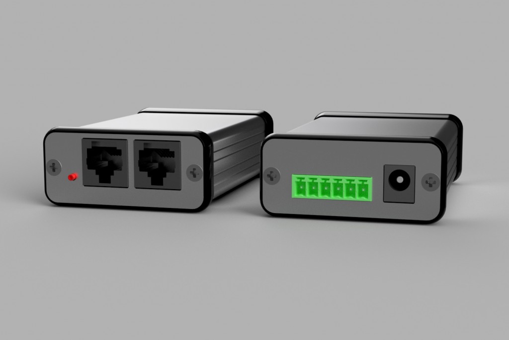 3D render of the DMX controller in its enclosure with end panels.