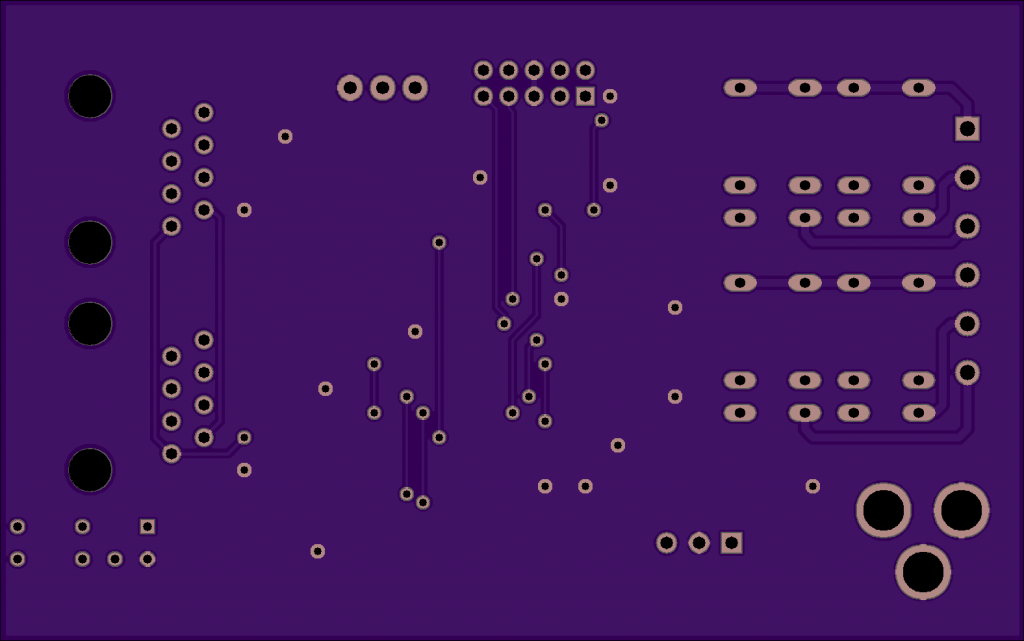 OSHPark render of the bottom of the DMX relay controller board.