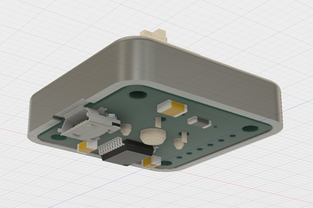 PCB fits recessed into the bottom of the top half of the enclosure.