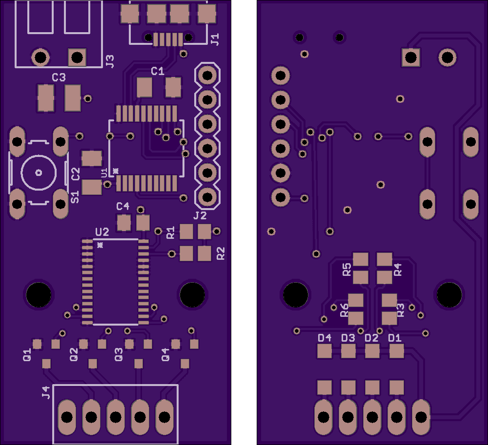 Oshpark renders of the USB stack light controller board.