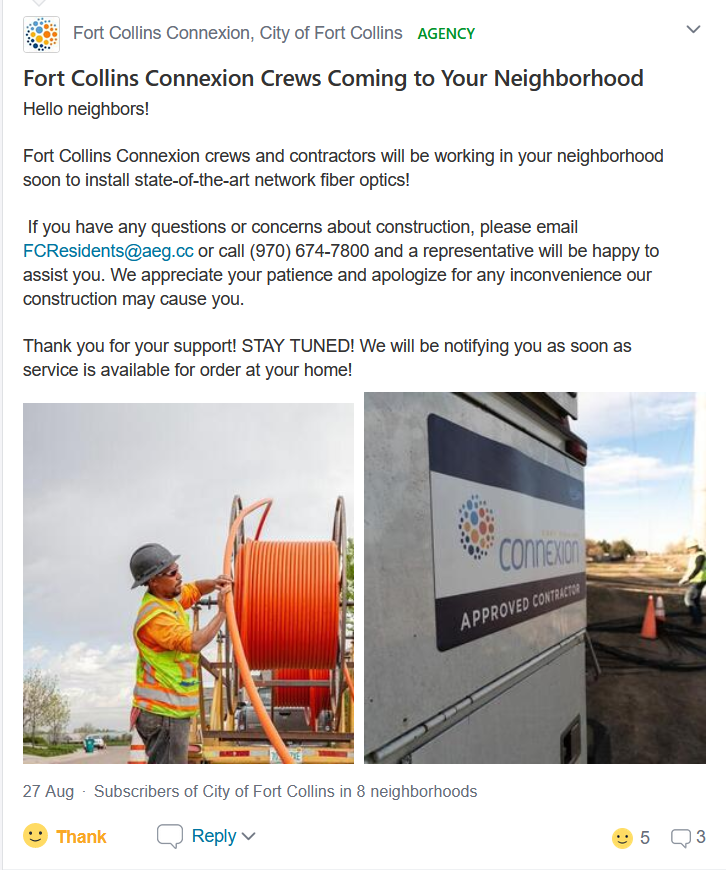 The post sent on Nextdoor on August 27 announcing construction would begin in eight neighborhoods around me.