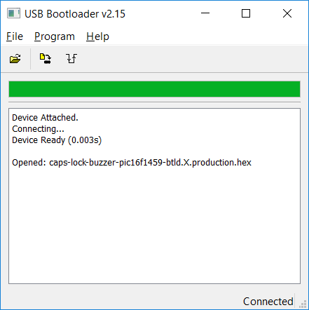 The main (and only) window of the Microchip Library for Applications USB Bootloader utility.