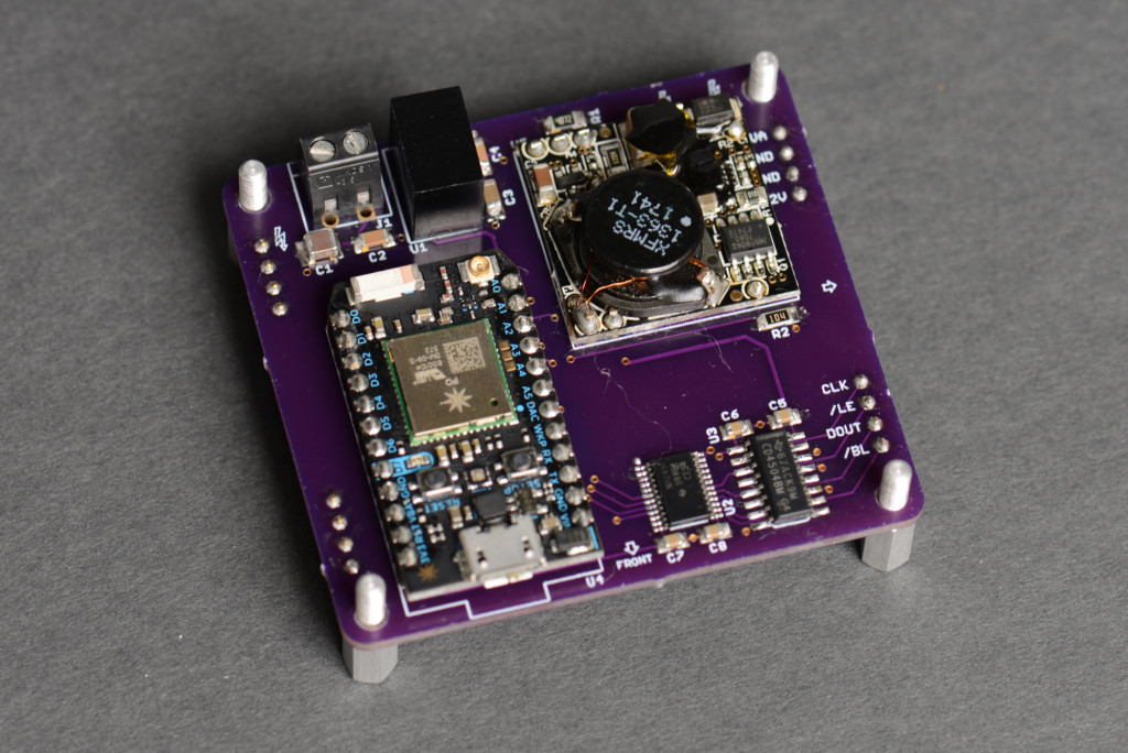 The assembled power / controller board for this Nixie tube project.