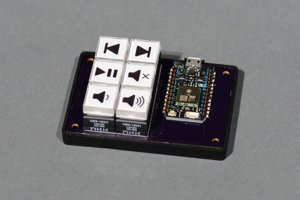 The controller board. The headerless version of the Particle Photon is soldered directly to the control board.