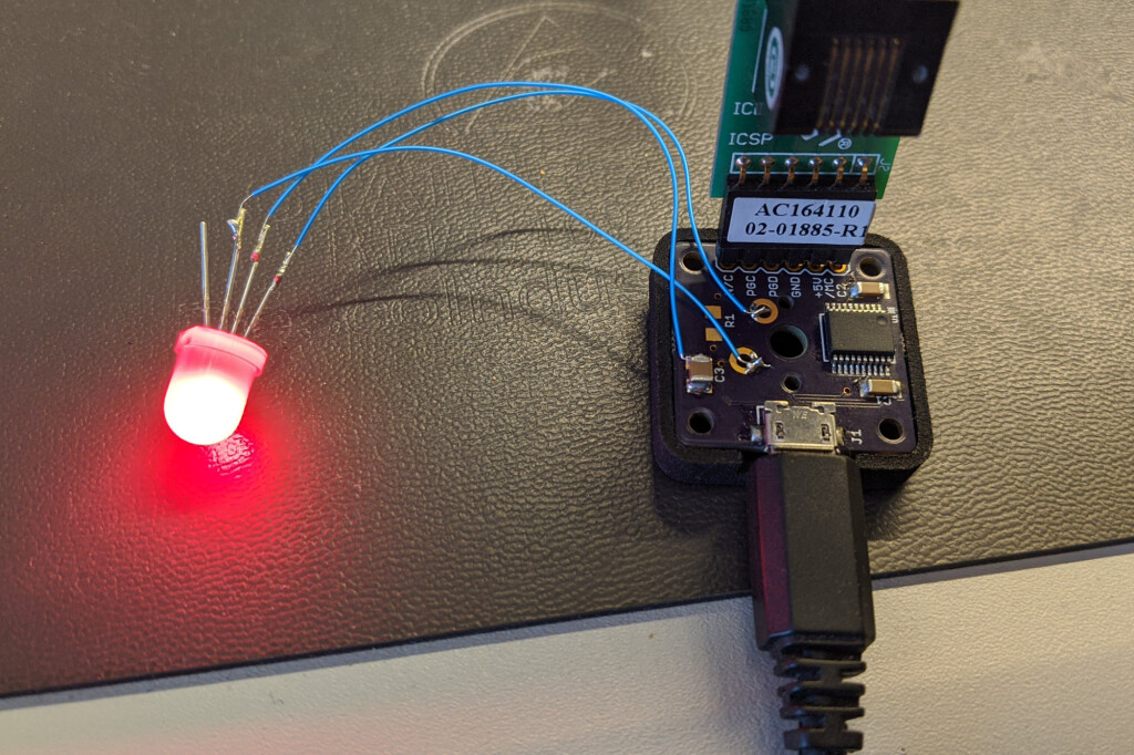 The prototyping hardware with debugger attached.