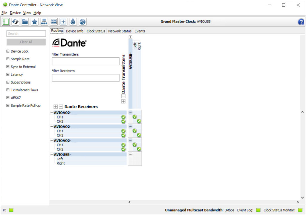 Dante Controller routing interface.