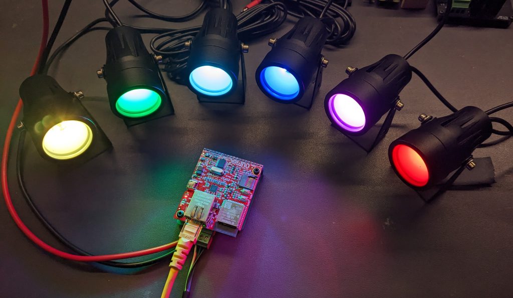 The six miniature spotlights placed around the WLED controller.