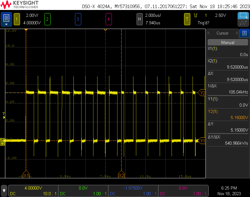 840 kHz bit rate with 5 V logic levels.