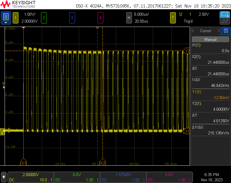 750 kHz bit rate with 5 V logic levels. 16 bits per color.