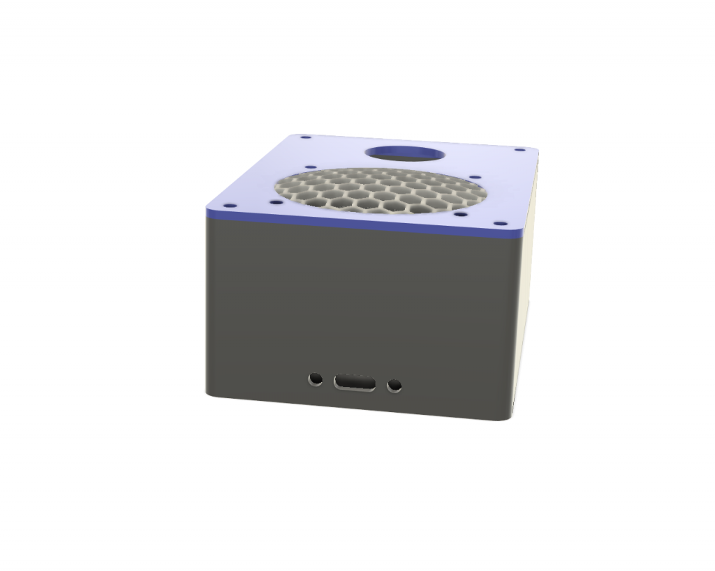 The rear of the case with the cutout for the panel-mount USB C connector.