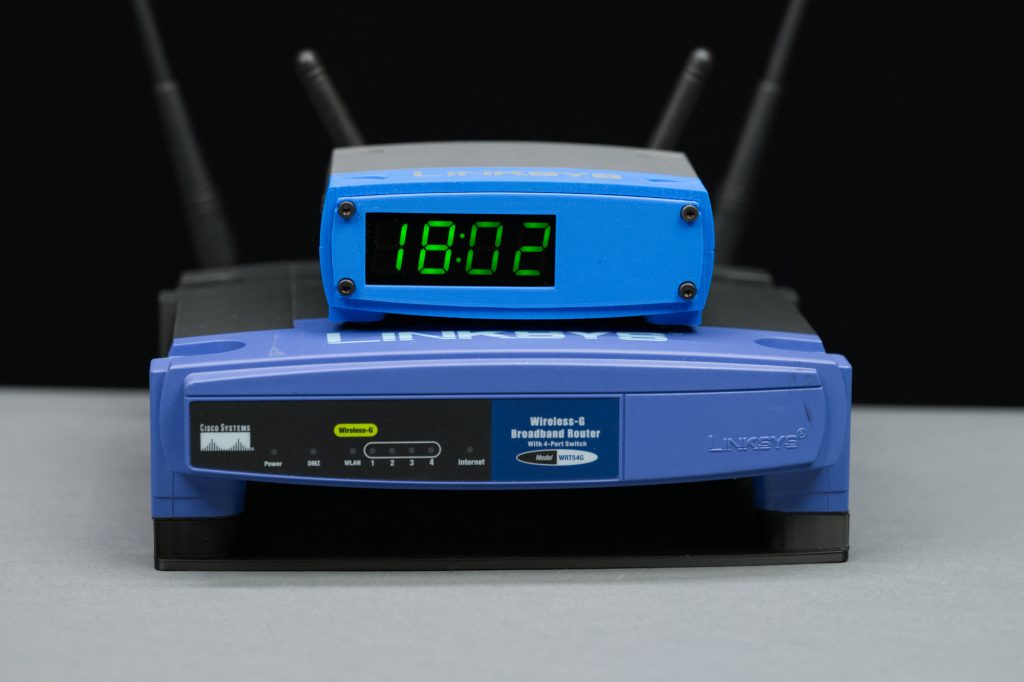 The router clock on top of my WRT-54G wireless router.
