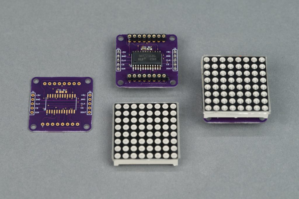 CW from left: unstuffed board, stuffed board, stuffed board with display, and just a display.